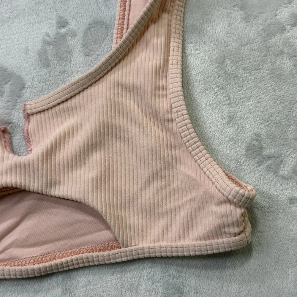 Frankies Bikinis‎ Ribbed Cutout Bikini Top Peach Pink Large Malibu